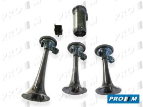 Accesorios GRM3 - Juego bocinas 3 trompetas cromadas metalicas